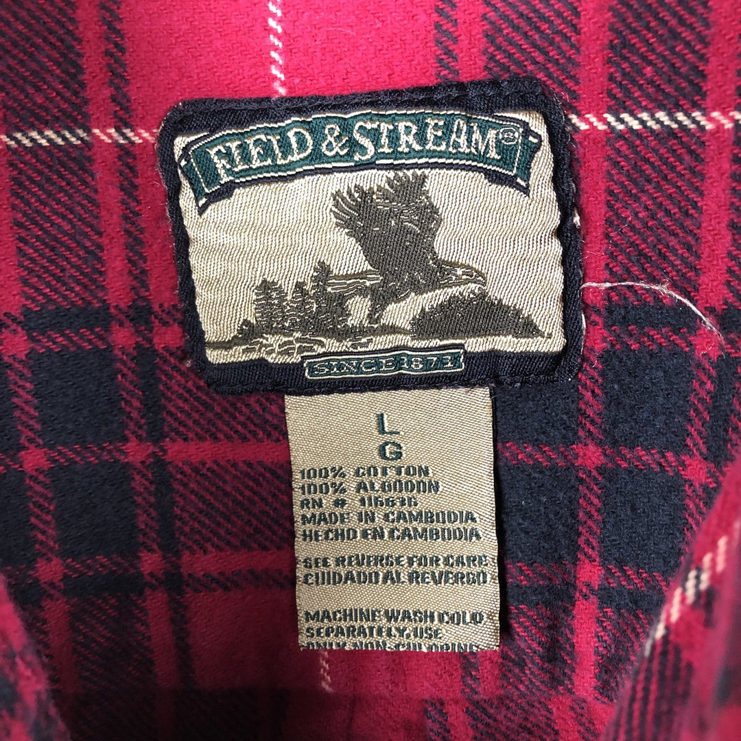 Field and Stream Tartan Check Long Sleeve Flannel Check Shirt, Men's Size L cotton red type Vintage Second Hand