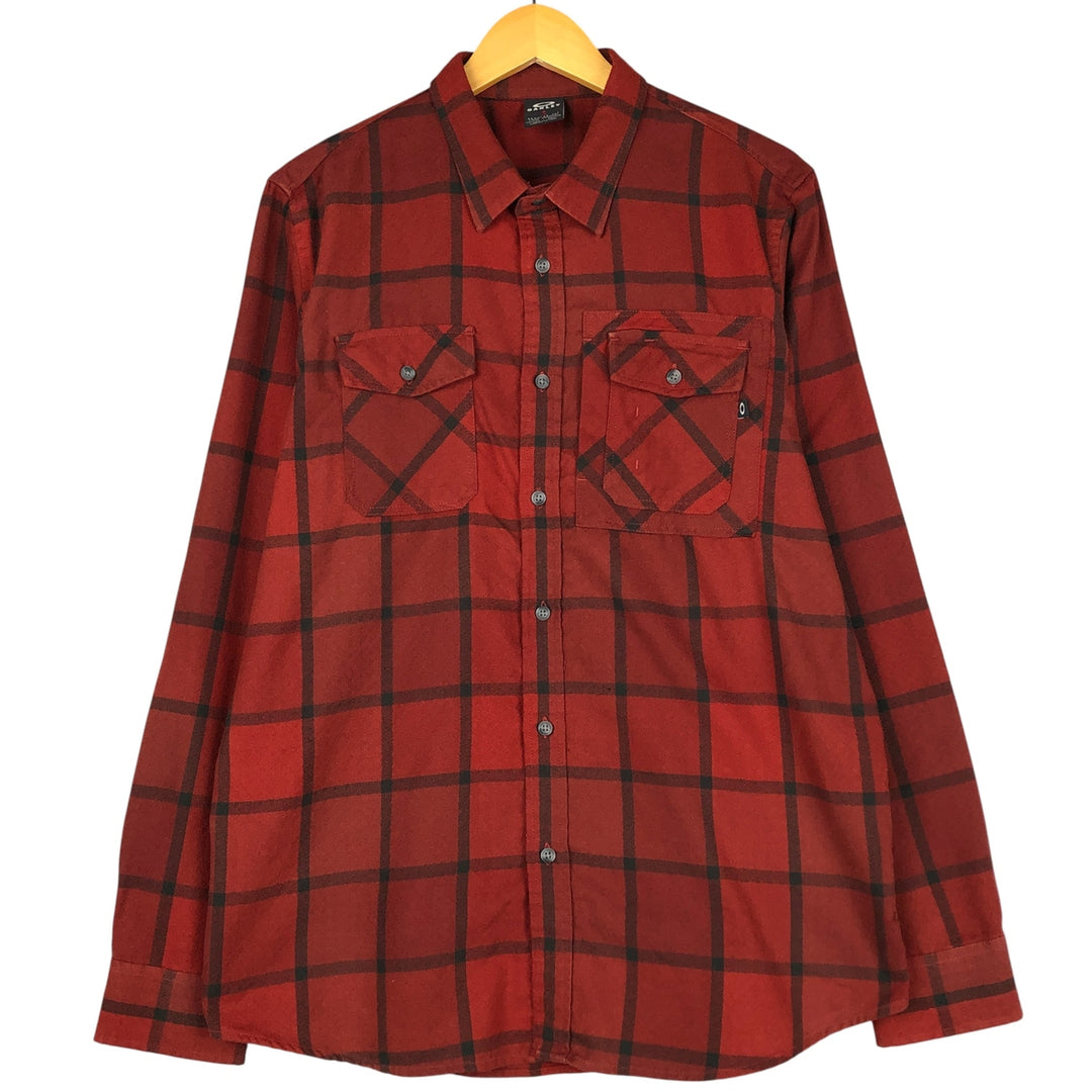 Oakley Lightflannel Check Shirt, Men's Size L polyester red type reddish brown Vintage Second Hand