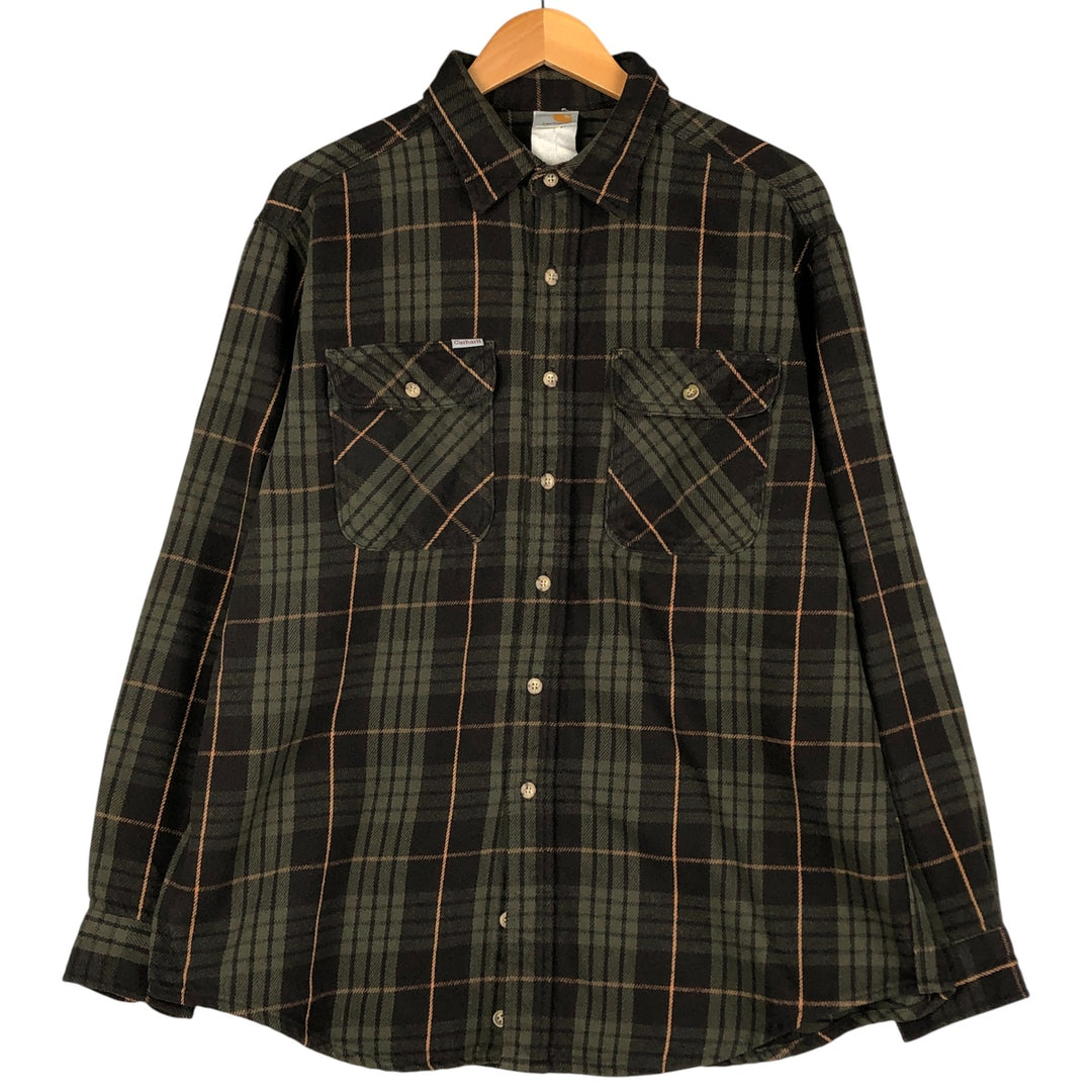 Carhartt Long Sleeve Flannel Check Shirt, Men's XL unclear Green type dark green Vintage Second Hand