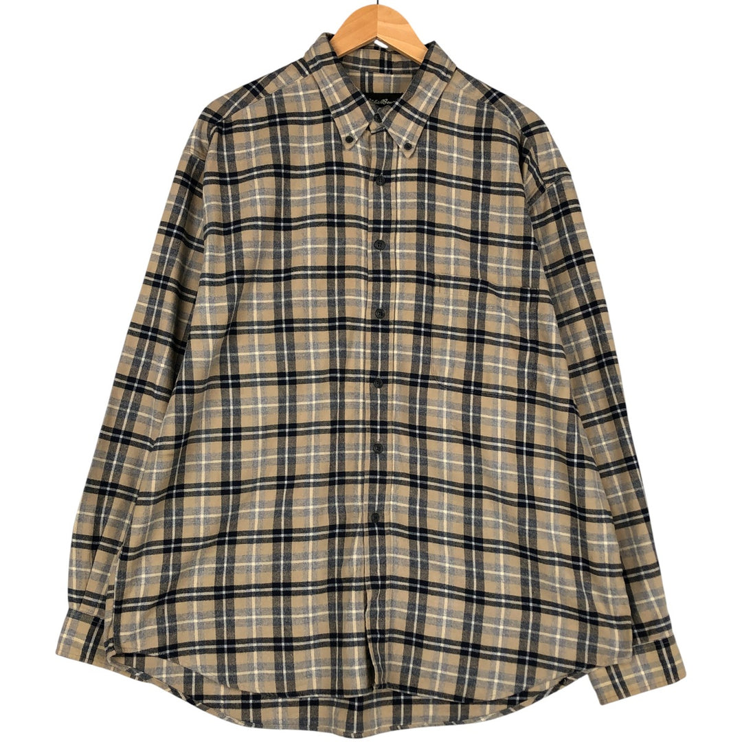 Eddie Bauer Tartan Check Long Sleeve Button-Down Flannel Check Shirt, Men's XL cotton Beige type Vintage Second Hand