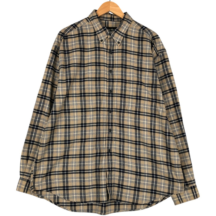 Eddie Bauer Tartan Check Long Sleeve Button-Down Flannel Check Shirt, Men's XL cotton Beige type Vintage Second Hand