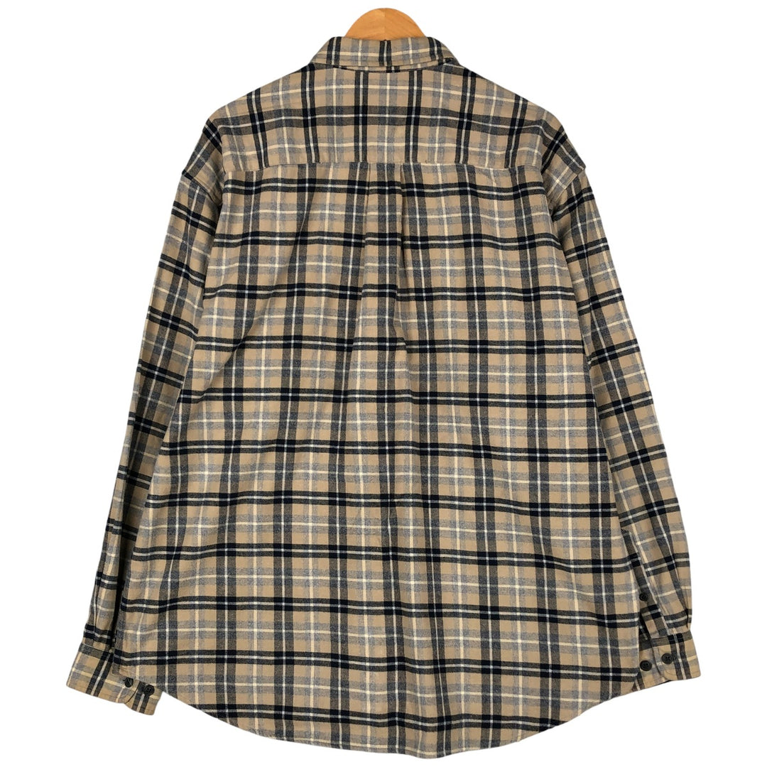 Eddie Bauer Tartan Check Long Sleeve Button-Down Flannel Check Shirt, Men's XL cotton Beige type Vintage Second Hand
