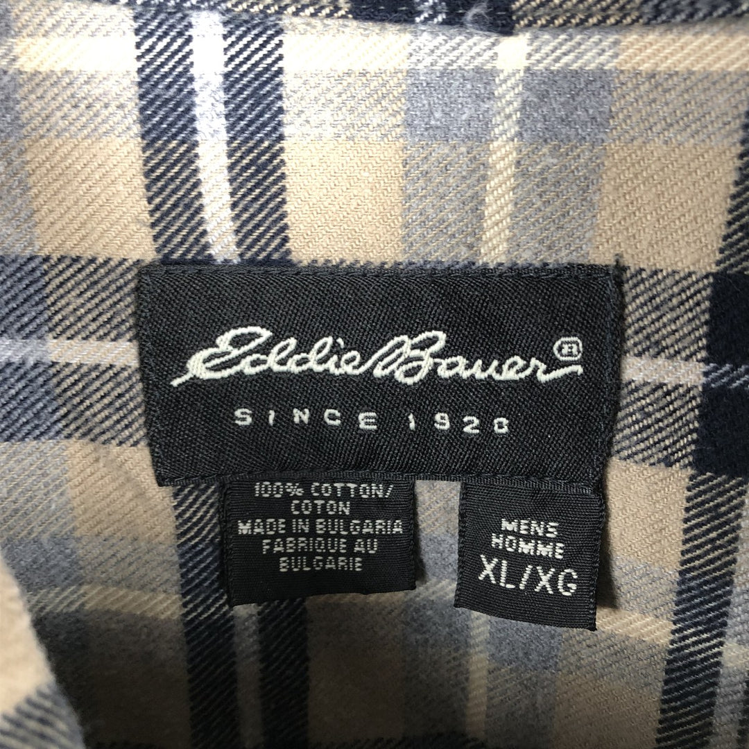 Eddie Bauer Tartan Check Long Sleeve Button-Down Flannel Check Shirt, Men's XL cotton Beige type Vintage Second Hand