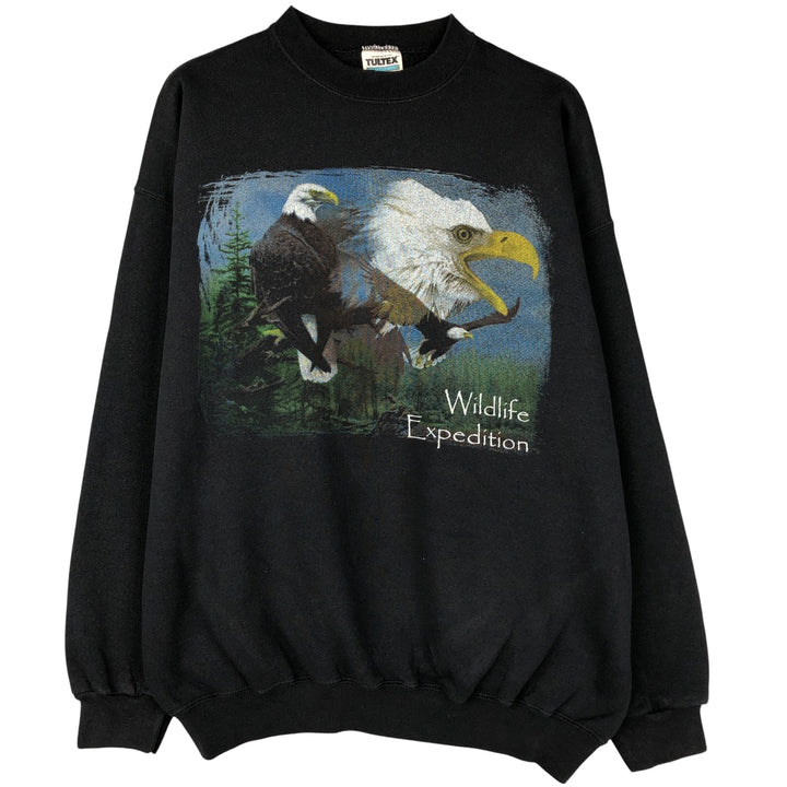 Vintage 90'S Tartex Super Weight Eagle Pattern Animal Print Sweatshirt, Men's Size XL cotton black type Vintage Second Hand