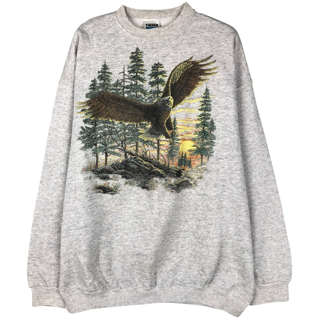 Vintage 90'S Tartex Super Weight Eagle Pattern Animal Print Sweatshirt, Men's Size XL cotton gray type Vintage Second Hand