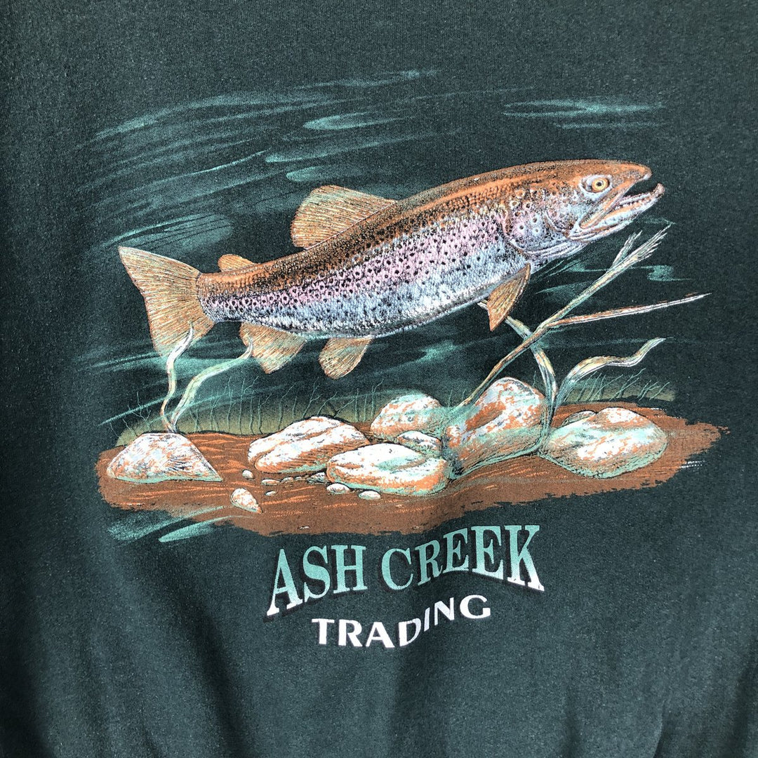 Vintage Ash Creek fish and animal print sweatshirt from the 1990s, made in Canada, size L. cotton Green type dark green Vintage Second Hand