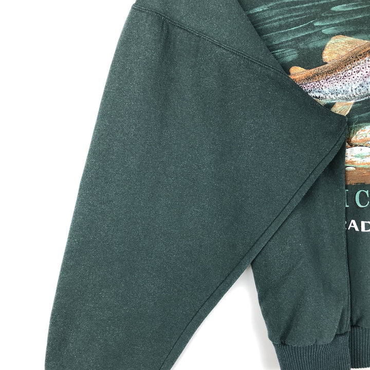 Vintage Ash Creek fish and animal print sweatshirt from the 1990s, made in Canada, size L. cotton Green type dark green Vintage Second Hand