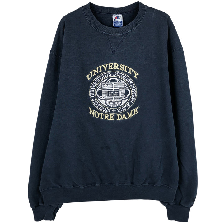 90'S Champion NOTRE DAME triple print college sweatshirt, Made in USA, Men's XXL cotton navy blue type Vintage Second Hand