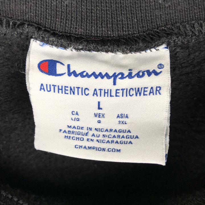 Champion Print Sweatshirt, Men's Size L cotton black type Vintage Second Hand