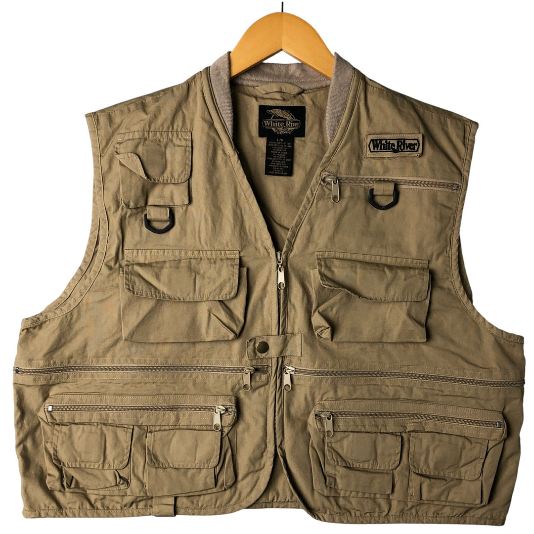 WHITE RIVER Fishing Vest Men's Size L cotton Beige type Vintage Second Hand