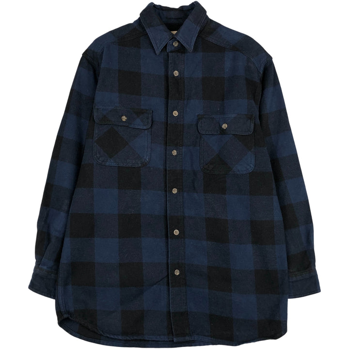 90'S Vintage FIELD N' FOREST Buffalo Check Long Sleeve Heavy Flannel Check Shirt, Men's Size Medium cotton blue type Vintage Second Hand