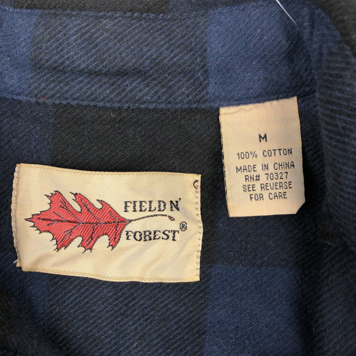 90'S Vintage FIELD N' FOREST Buffalo Check Long Sleeve Heavy Flannel Check Shirt, Men's Size Medium cotton blue type Vintage Second Hand