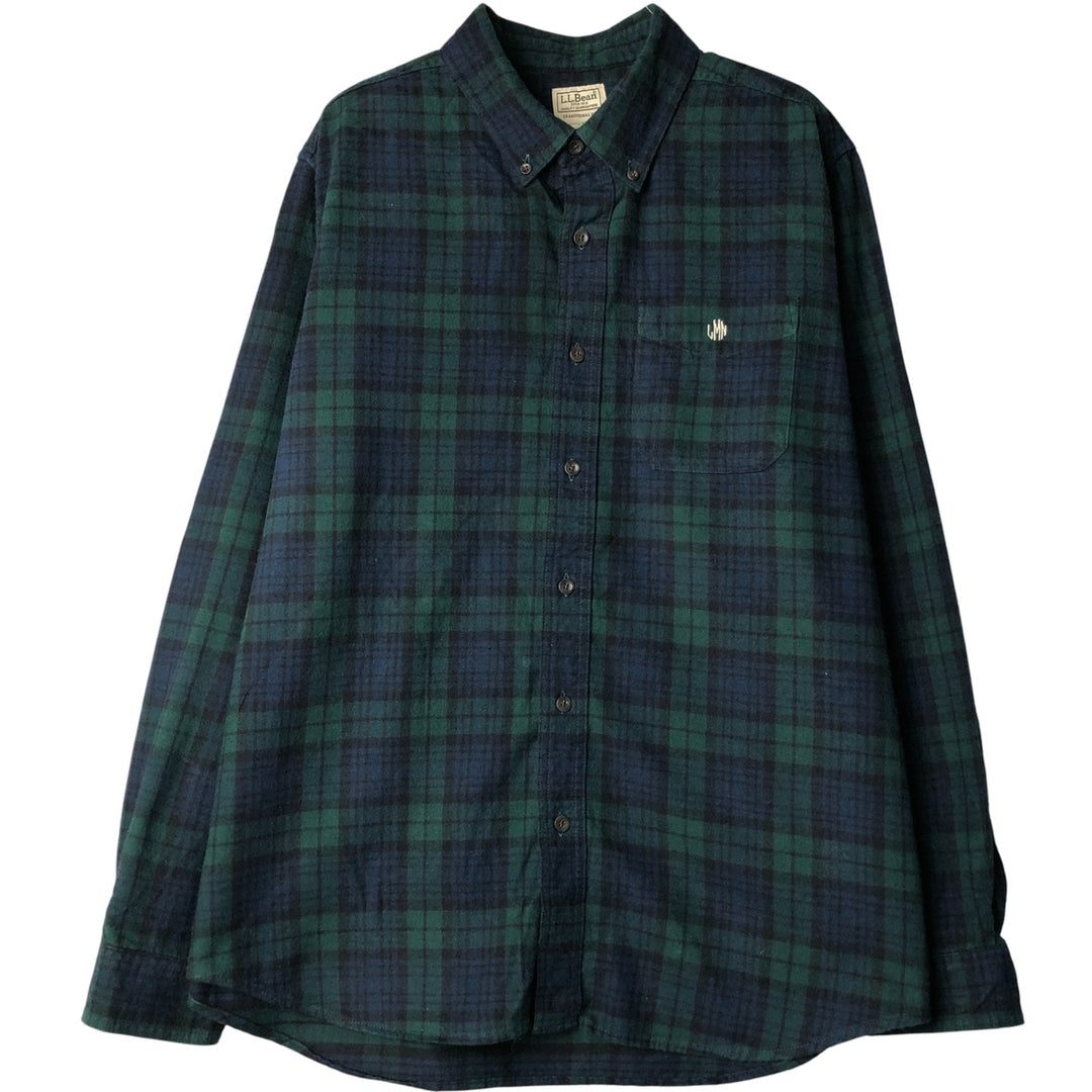 90s-00'S LL Bean Blackwatch Check Long Sleeve Button-Down Flannel Check Shirt, Men's Size L cotton Green type dark green Vintage Second Hand