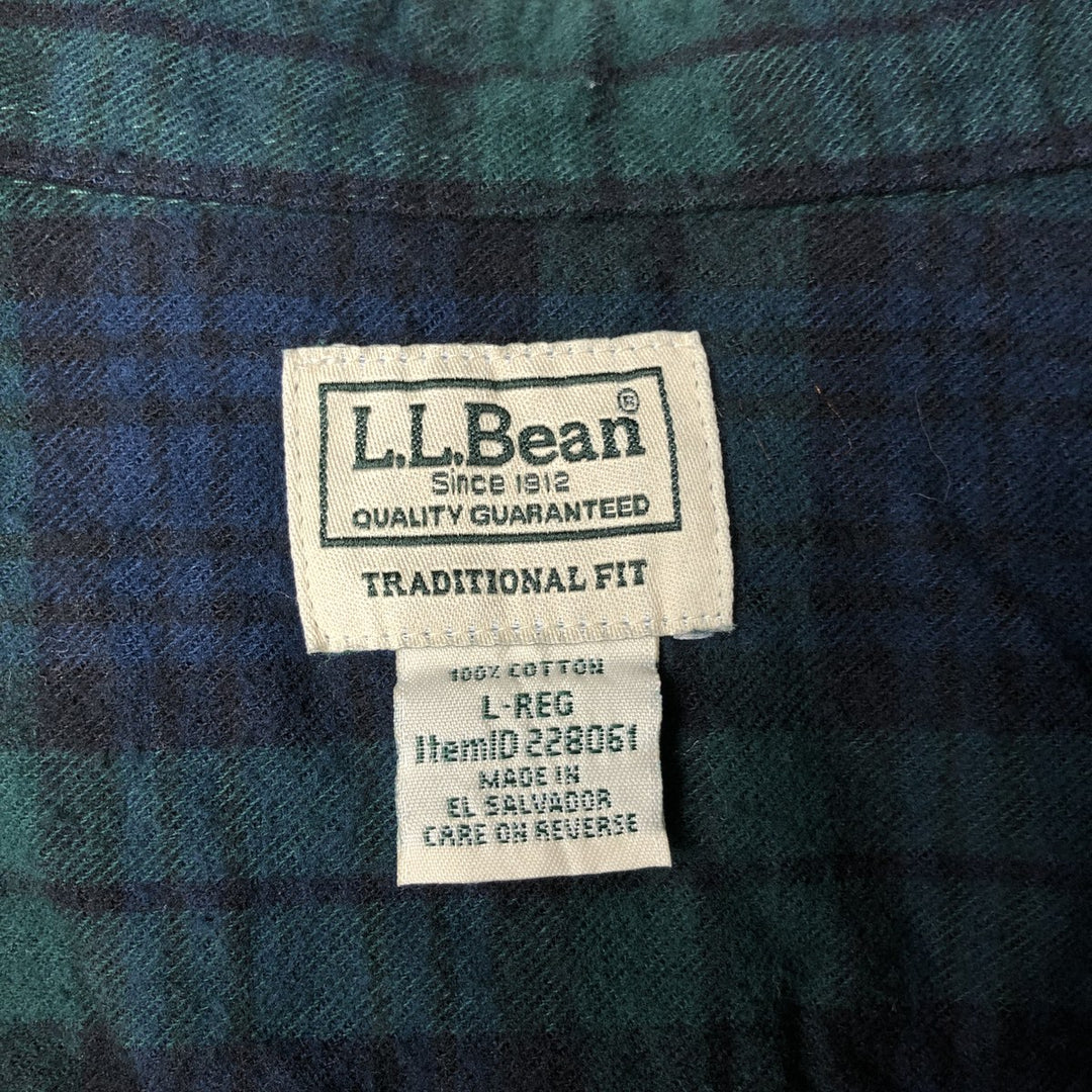 90s-00'S LL Bean Blackwatch Check Long Sleeve Button-Down Flannel Check Shirt, Men's Size L cotton Green type dark green Vintage Second Hand