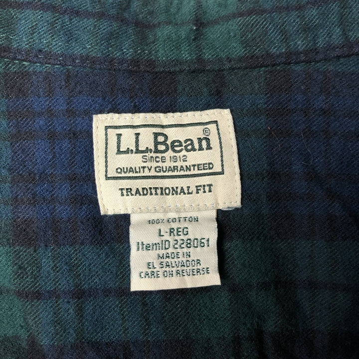 90s-00'S LL Bean Blackwatch Check Long Sleeve Button-Down Flannel Check Shirt, Men's Size L cotton Green type dark green Vintage Second Hand
