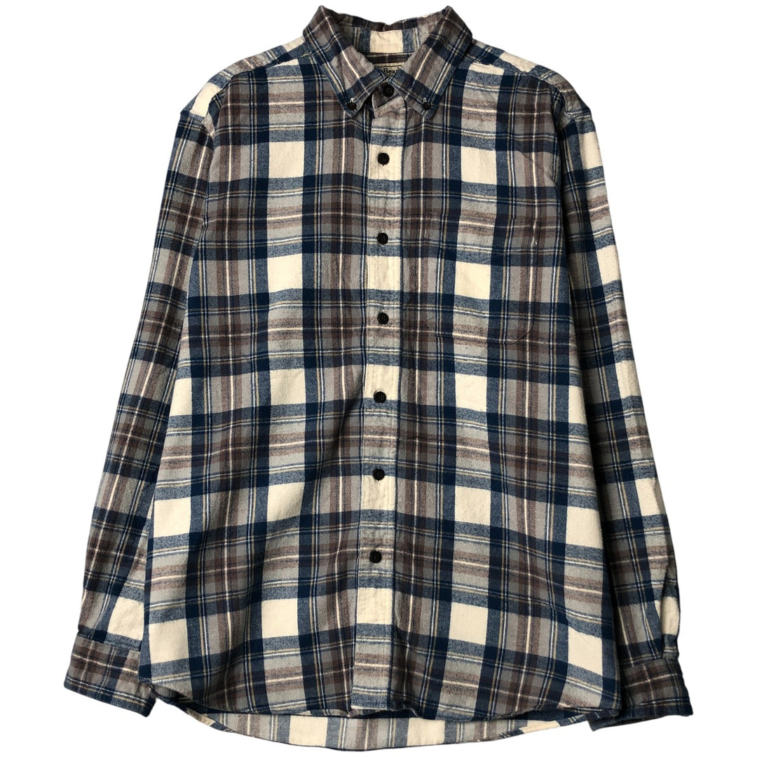 90s-00'S Vintage LL Bean Traditional Fit Long Sleeve Button-Down Light Flannel Check Shirt, Men's Size Medium cotton Navy blue Vintage Second Hand