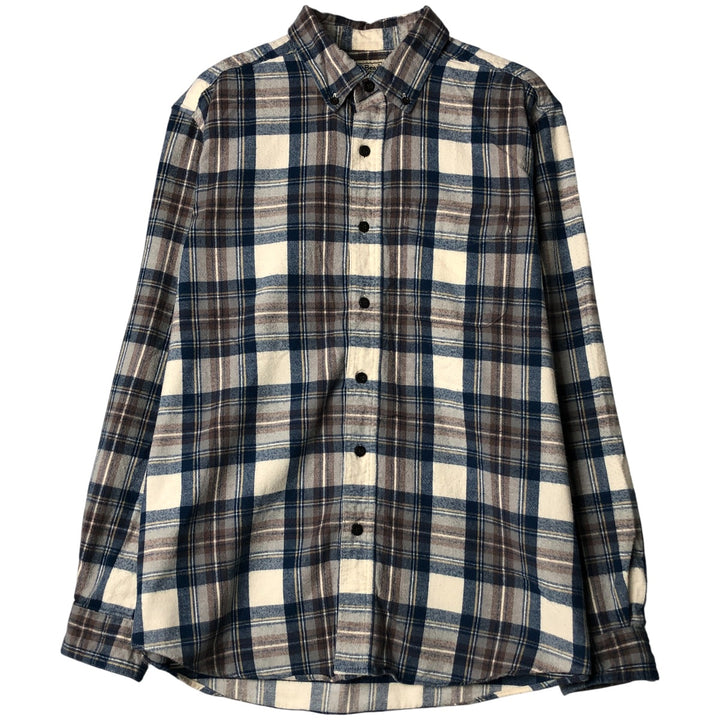 90s-00'S Vintage LL Bean Traditional Fit Long Sleeve Button-Down Light Flannel Check Shirt, Men's Size Medium cotton Navy blue Vintage Second Hand
