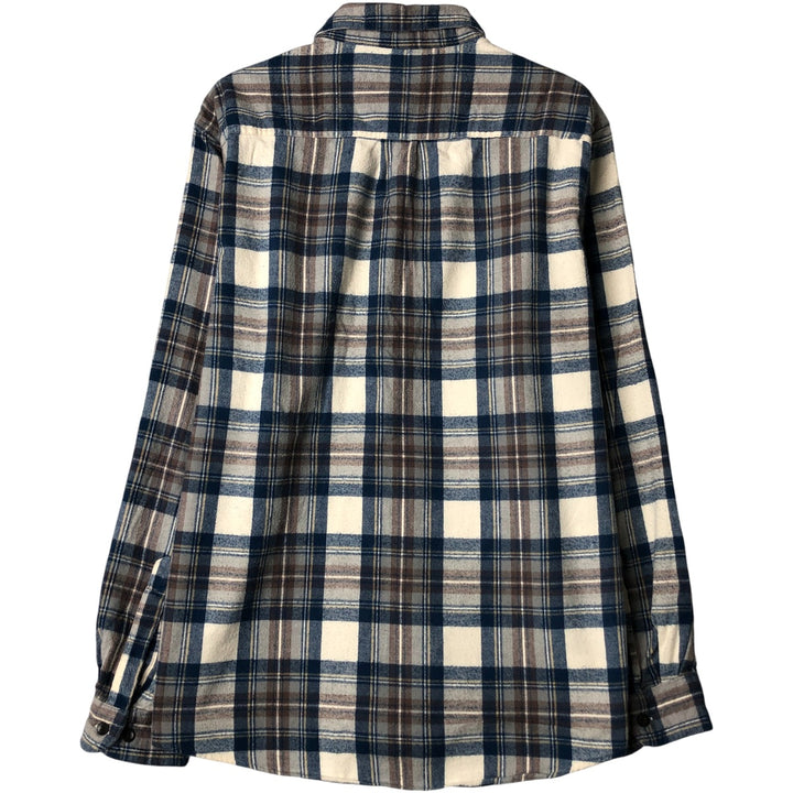 90s-00'S Vintage LL Bean Traditional Fit Long Sleeve Button-Down Light Flannel Check Shirt, Men's Size Medium cotton Navy blue Vintage Second Hand
