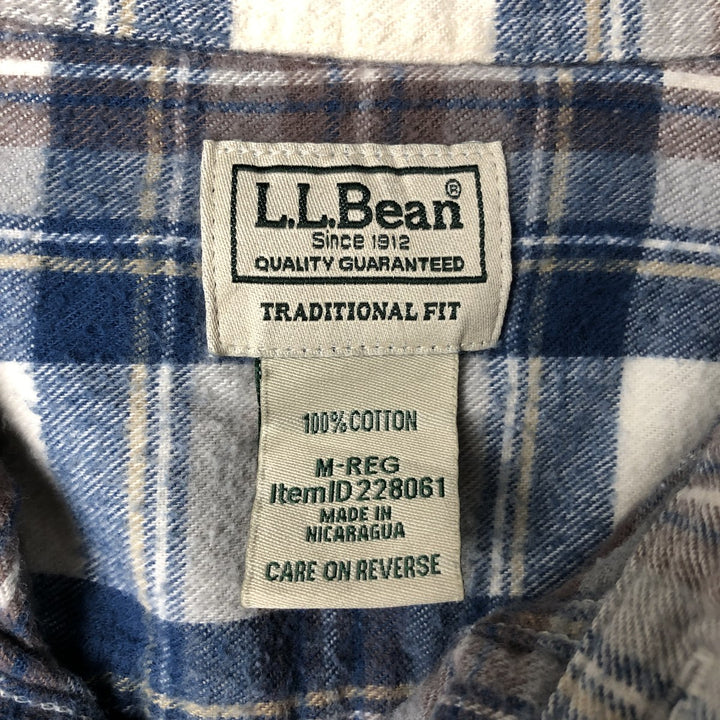 90s-00'S Vintage LL Bean Traditional Fit Long Sleeve Button-Down Light Flannel Check Shirt, Men's Size Medium cotton Navy blue Vintage Second Hand