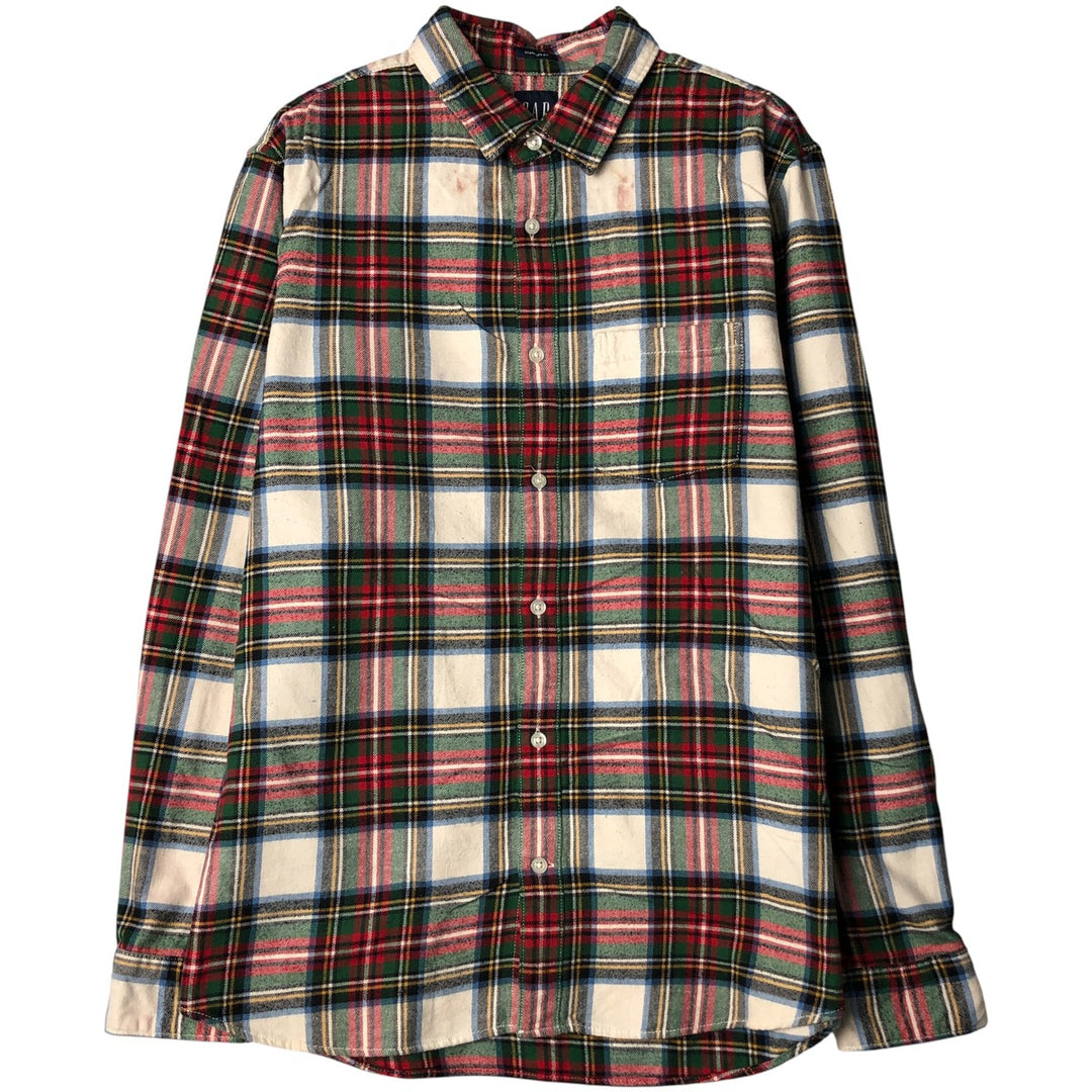 GAP Long Sleeve Light Flannel Check Shirt, Men's Size L Organic cotton green type Vintage Second Hand