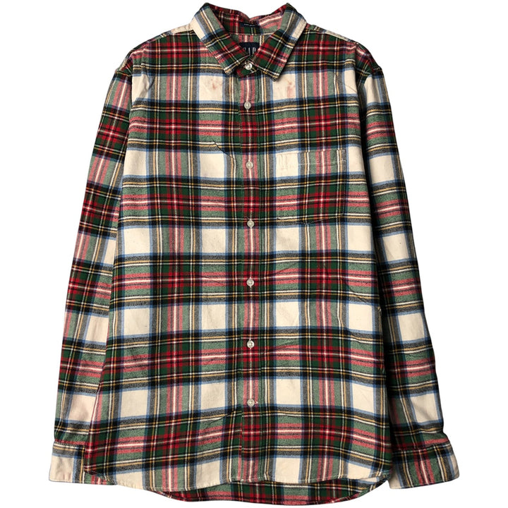 GAP Long Sleeve Light Flannel Check Shirt, Men's Size L Organic cotton green type Vintage Second Hand
