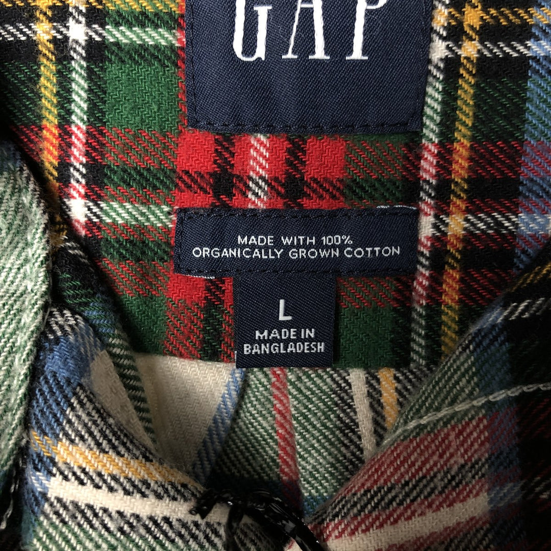 GAP Long Sleeve Light Flannel Check Shirt, Men's Size L Organic cotton green type Vintage Second Hand