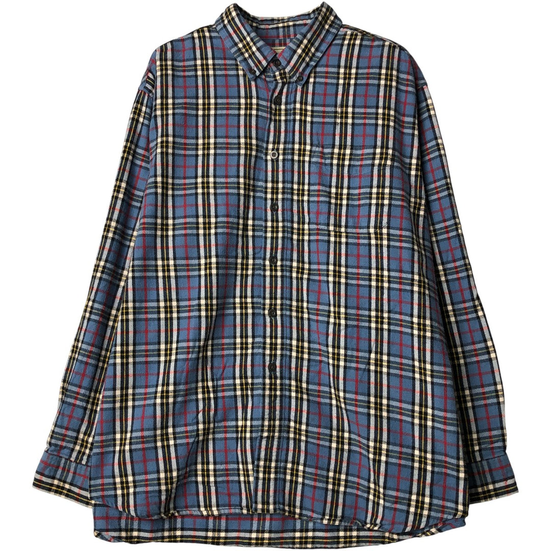 LLBean Long Sleeve Button-Down Light Flannel Check Shirt, Men's Size XL cotton blue type Vintage Second Hand