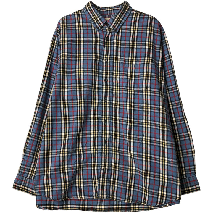 LLBean Long Sleeve Button-Down Light Flannel Check Shirt, Men's Size XL cotton blue type Vintage Second Hand
