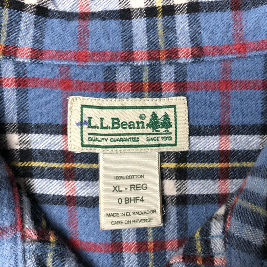 LLBean Long Sleeve Button-Down Light Flannel Check Shirt, Men's Size XL cotton blue type Vintage Second Hand