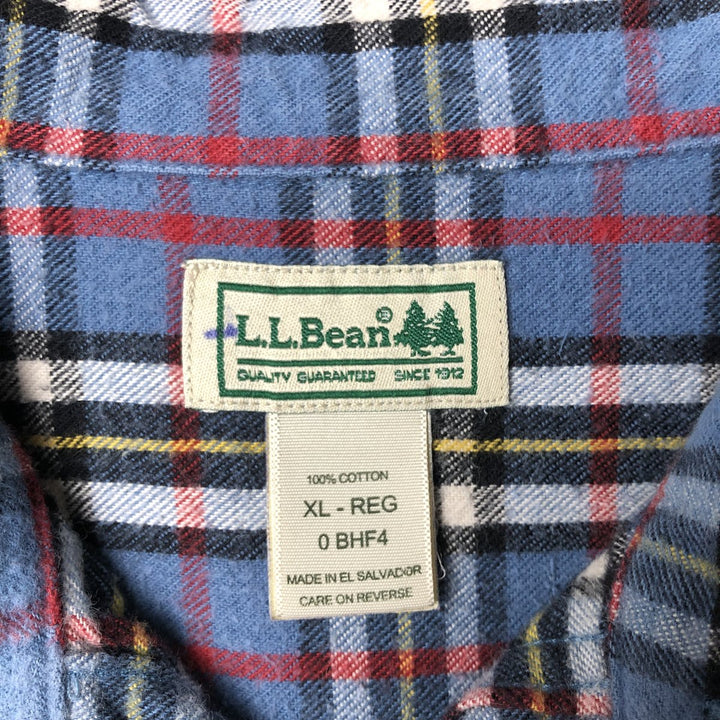 LLBean Long Sleeve Button-Down Light Flannel Check Shirt, Men's Size XL cotton blue type Vintage Second Hand