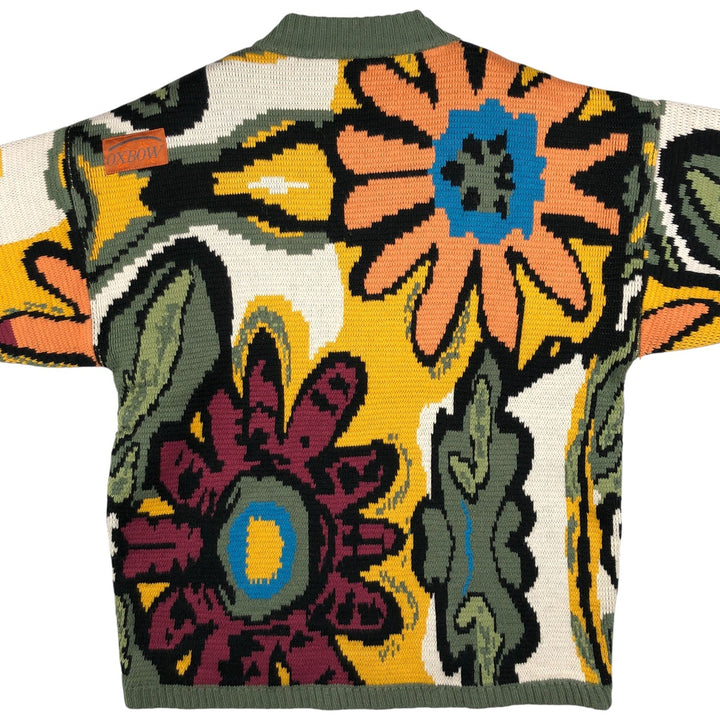 90'S OXBOW all-over botanical pattern acrylic knit sweater, men's size M, vintage acrylic Khaki type Vintage Second Hand