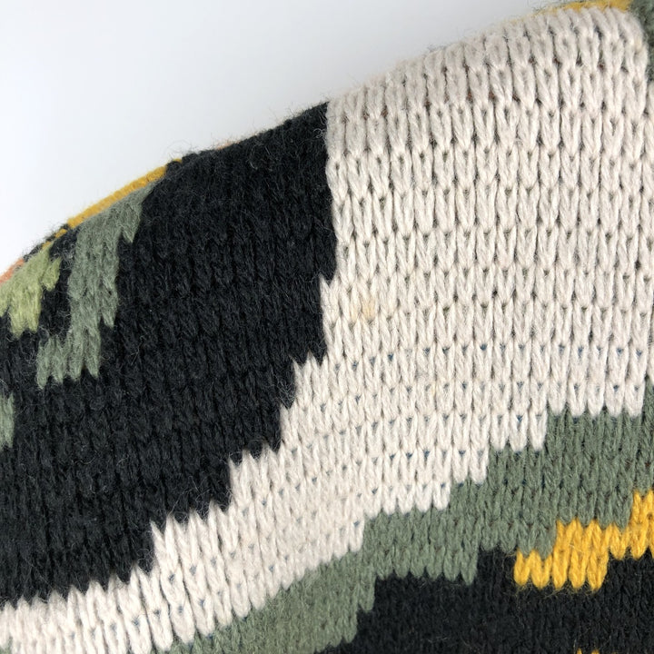 90'S OXBOW all-over botanical pattern acrylic knit sweater, men's size M, vintage acrylic Khaki type Vintage Second Hand