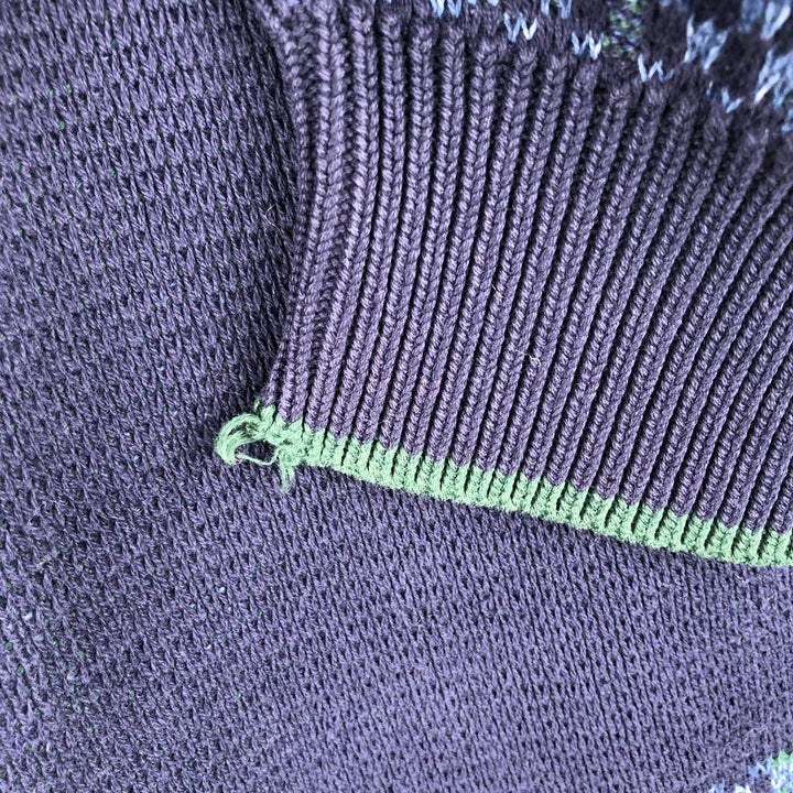 Vintage 90'S Ralph Lauren CHAPS check pattern cotton knit sweater, made in the USA, size L, men's cotton navy blue type Vintage Second Hand
