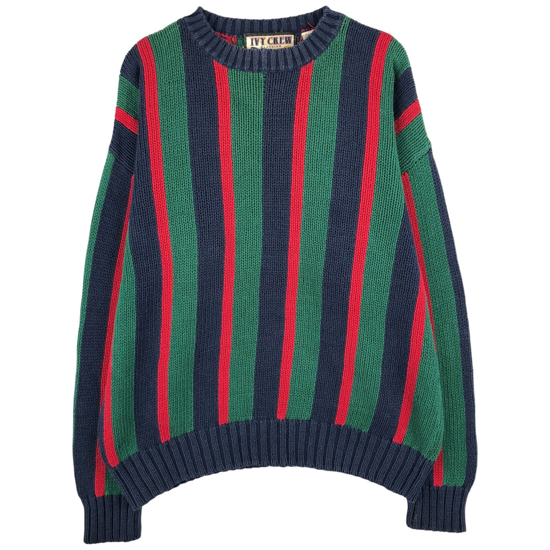 IVY CREW Multi-Stripe Ramie x Cotton Knit Sweater, Men's XL Lamy red type Vintage Second Hand