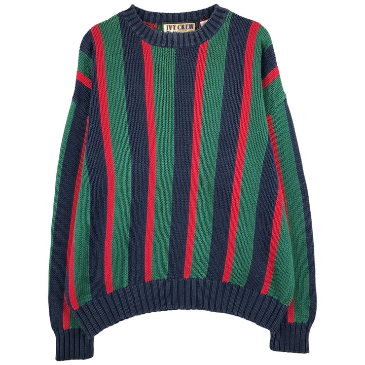 IVY CREW Multi-Stripe Ramie x Cotton Knit Sweater, Men's XL Lamy red type Vintage Second Hand