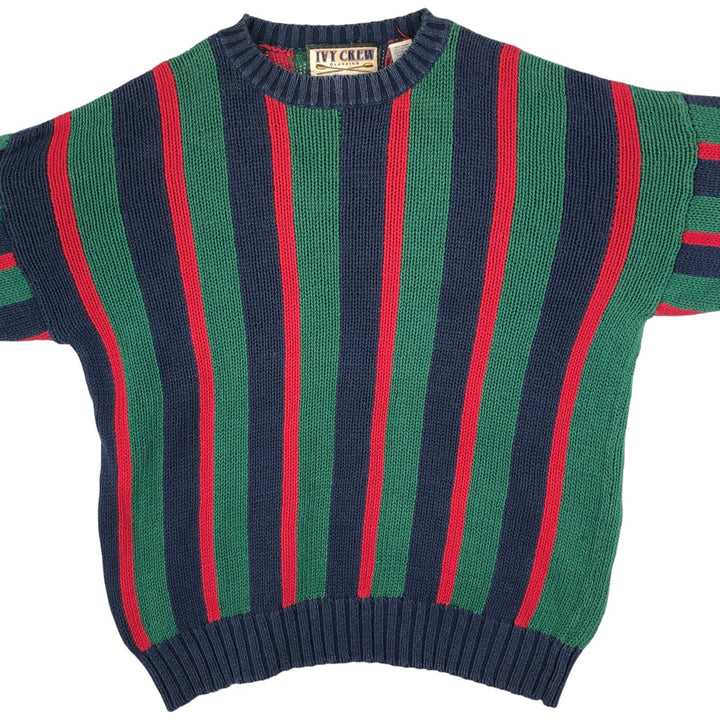IVY CREW Multi-Stripe Ramie x Cotton Knit Sweater, Men's XL Lamy red type Vintage Second Hand