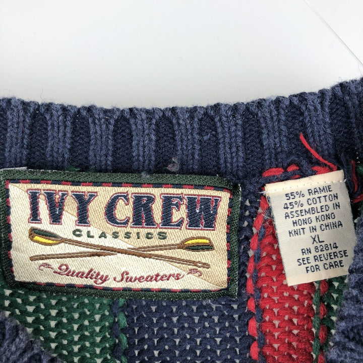 IVY CREW Multi-Stripe Ramie x Cotton Knit Sweater, Men's XL Lamy red type Vintage Second Hand
