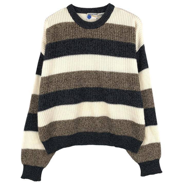 Vintage 80s-90'S Multi-Border Acrylic Knit Sweater, Men's Size XL acrylic ivory Vintage Second Hand