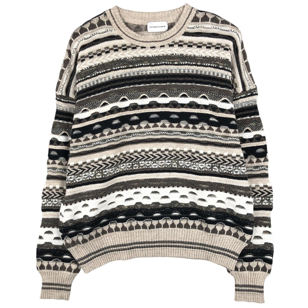 Marconi all-over print 3D knit sweater, men's size L cotton gray type Vintage Second Hand