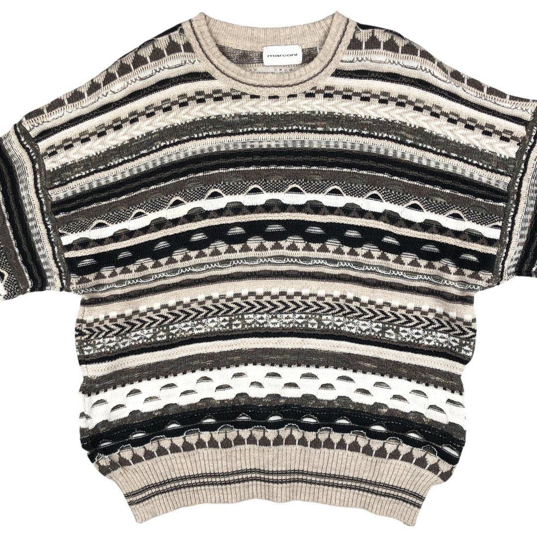 Marconi all-over print 3D knit sweater, men's size L cotton gray type Vintage Second Hand