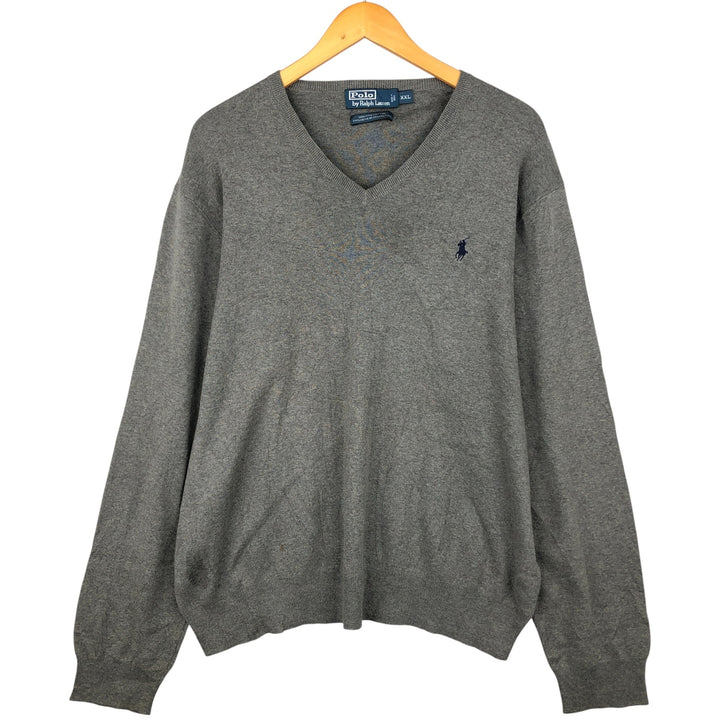 Ralph Lauren POLO by Ralph Lauren V-neck Pima cotton knit sweater, men's size XXL Pima Cotton gray type Vintage Second Hand