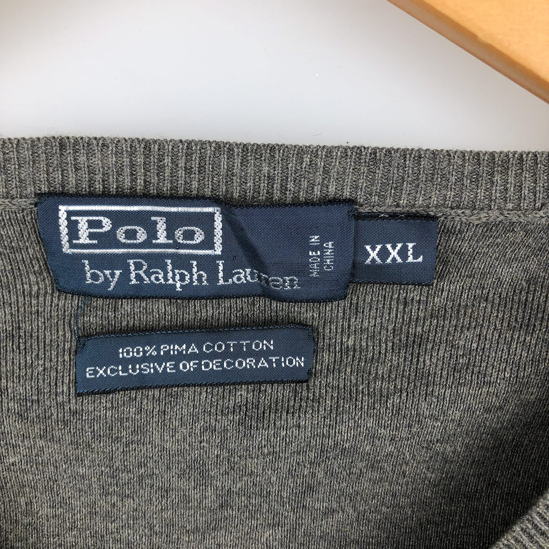 Ralph Lauren POLO by Ralph Lauren V-neck Pima cotton knit sweater, men's size XXL Pima Cotton gray type Vintage Second Hand