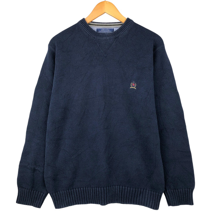 Tommy Hilfiger cotton knit sweater, men's size M cotton navy blue type Vintage Second Hand