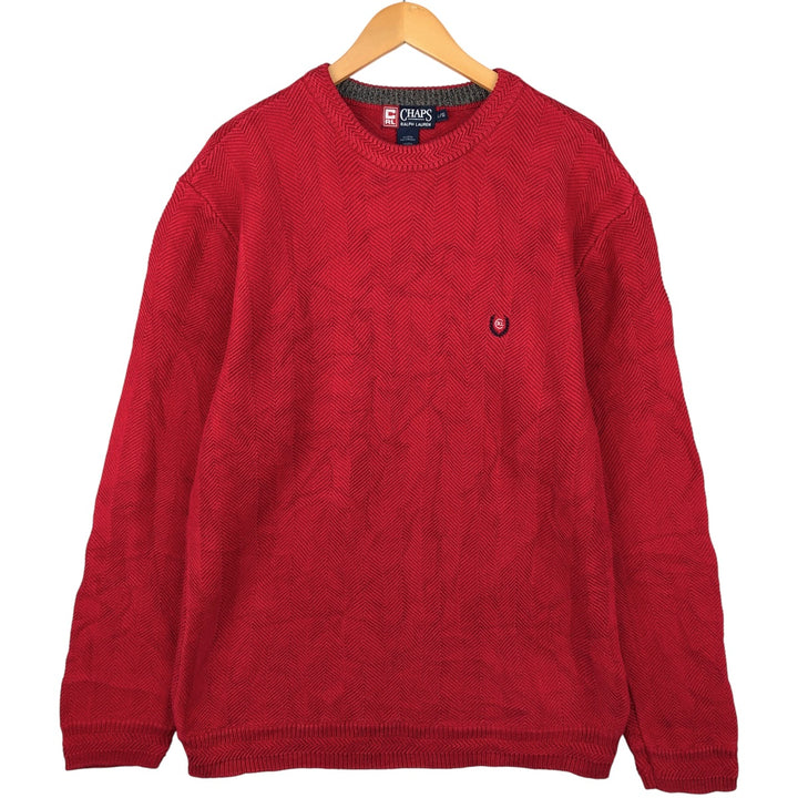 Ralph Lauren CHAPS Herringbone Cotton Knit Sweater, Men's Size L cotton red type Vintage Second Hand