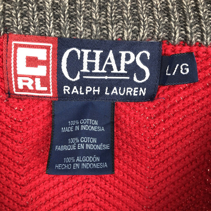 Ralph Lauren CHAPS Herringbone Cotton Knit Sweater, Men's Size L cotton red type Vintage Second Hand