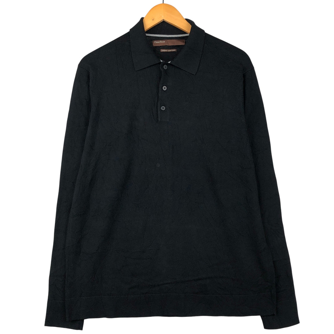 PERRY ELLIS polo knit sweater, men's size M cotton black type Vintage Second Hand