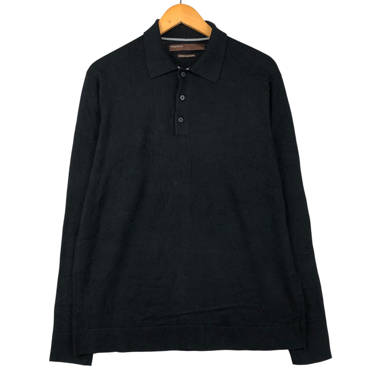PERRY ELLIS polo knit sweater, men's size M cotton black type Vintage Second Hand