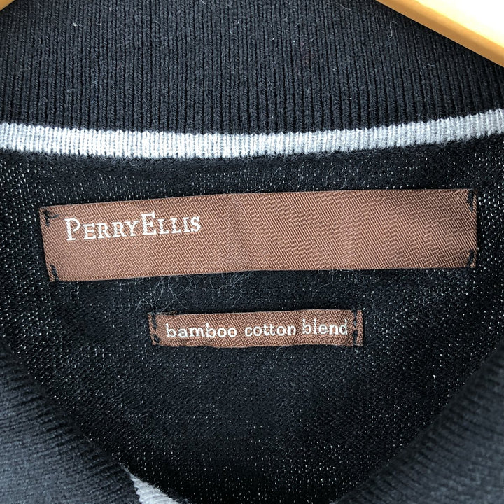 PERRY ELLIS polo knit sweater, men's size M cotton black type Vintage Second Hand