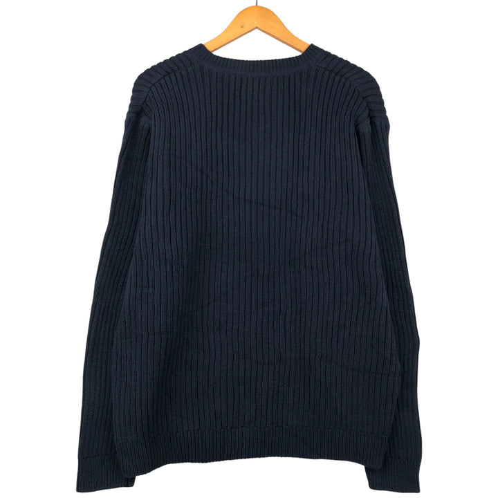 2000'S Eddie Bauer Ribbed V-Neck Cotton Knit Sweater, Men's Size XL cotton Navy blue Vintage Second Hand