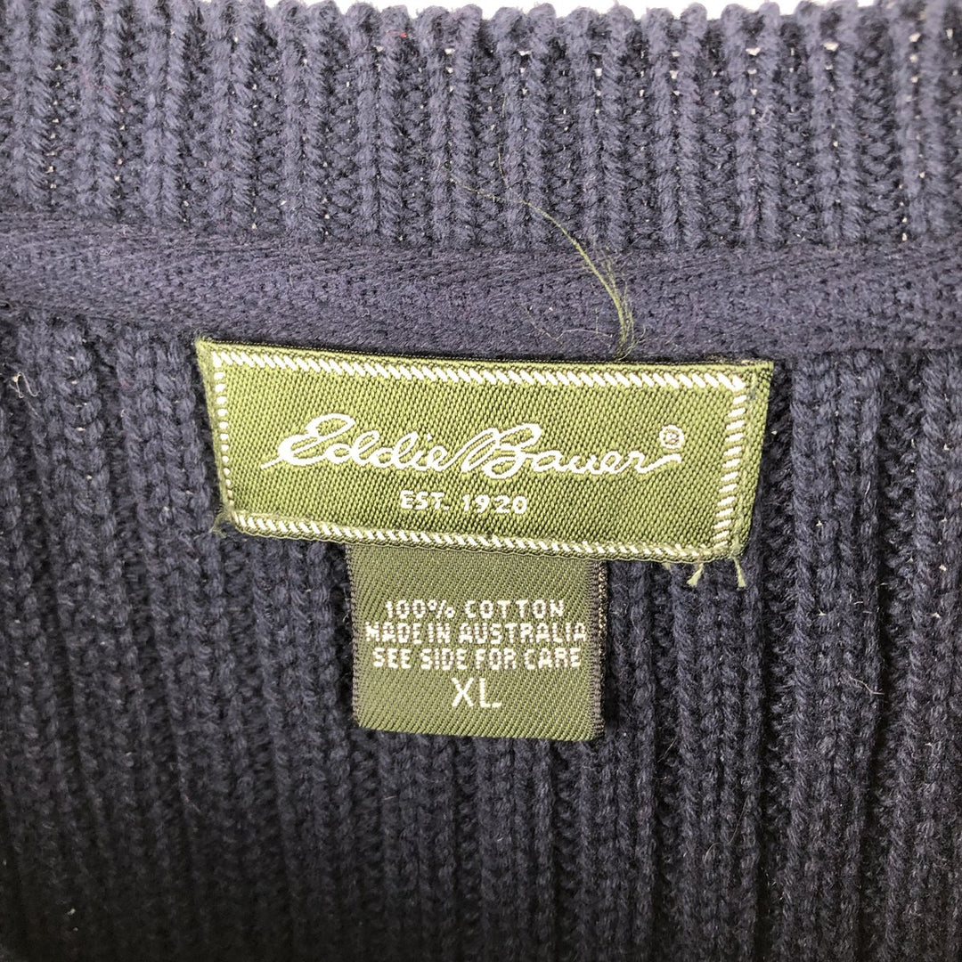 2000'S Eddie Bauer Ribbed V-Neck Cotton Knit Sweater, Men's Size XL cotton Navy blue Vintage Second Hand